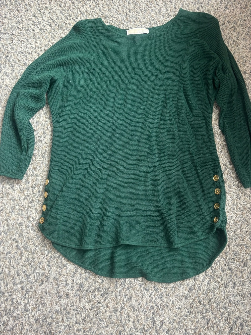 Michael Kors Dark Green Scoop Neck Sweater with Gold Buttons